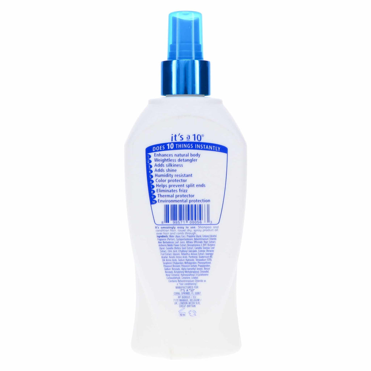 It's a 10 Miracle Leave-In Lite 10 oz back view showing ingredients