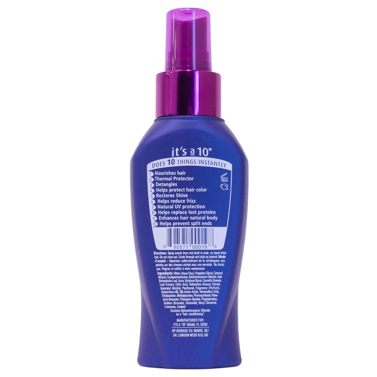 It's a 10 Miracle Leave-In Product 4 Oz side view