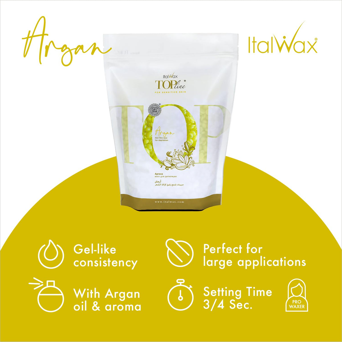 Italwax Argan Hard Wax Beads packaging with floral scent
