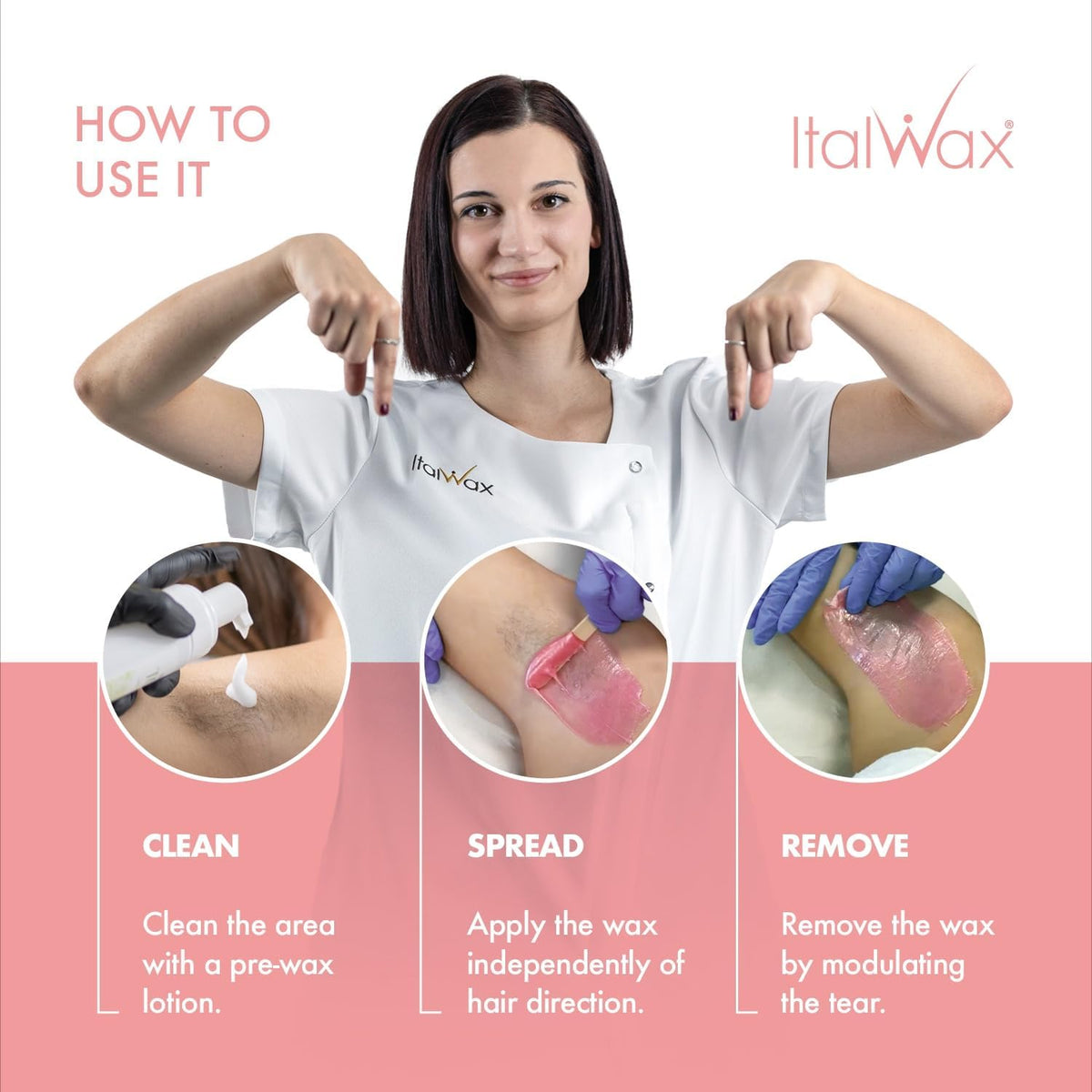 Italwax Pink Pearl Hard Wax Beads detailed application on facial area