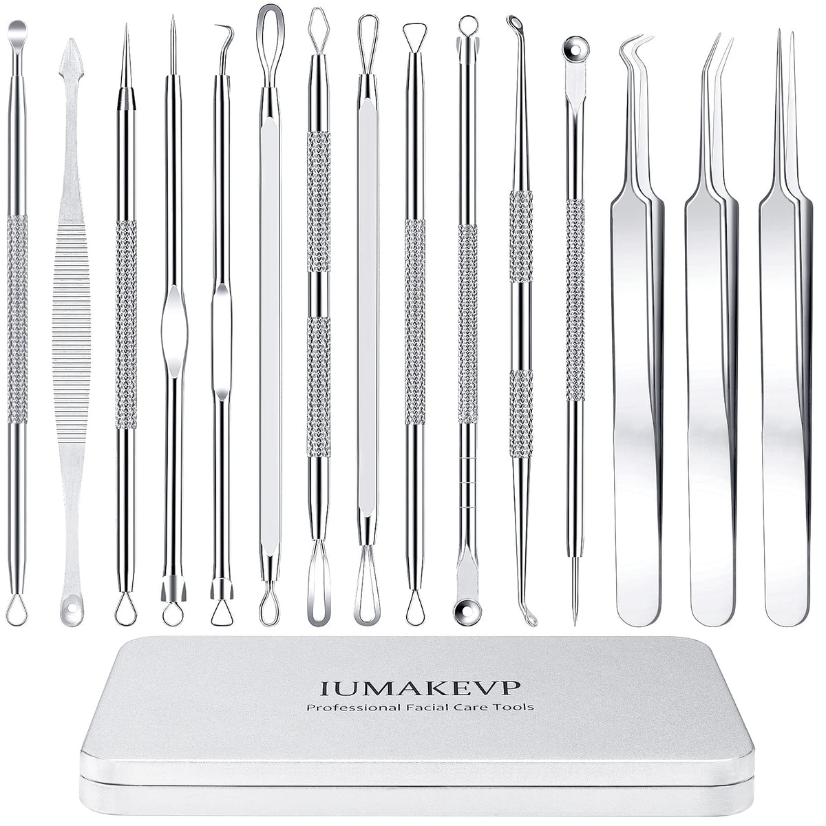 IUMAKEVP 15 PCS pimple popper tool kit with metal case