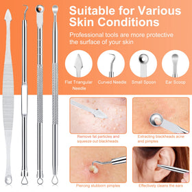 IUMAKEVP stainless steel acne removal tools displayed neatly