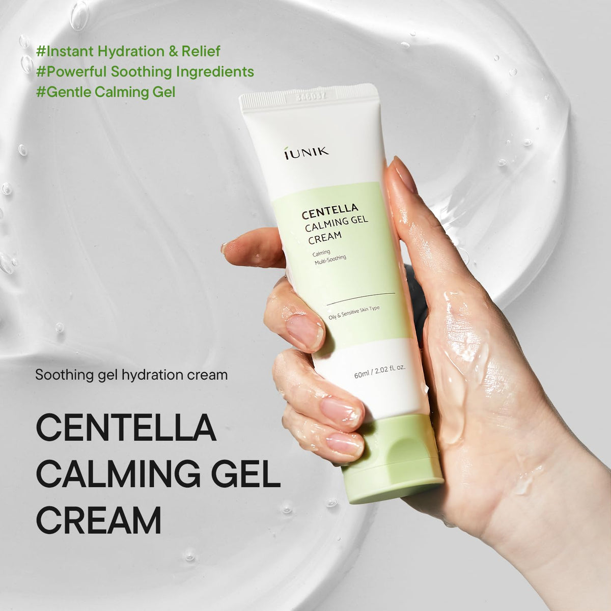 IUNIK Centella Calming Gel Cream on a bathroom counter