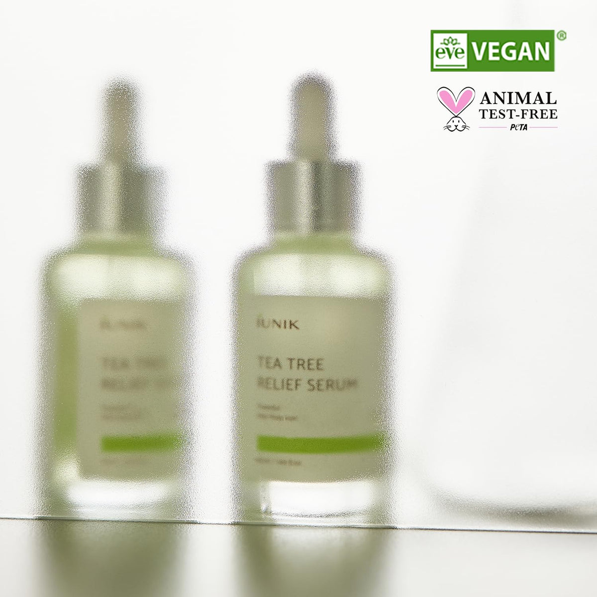 IUNIK Tea Tree Relief Serum in lifestyle setting