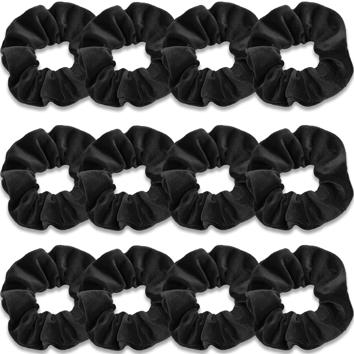 IVARYSS 12 Pcs Black Velvet Scrunchies front view
