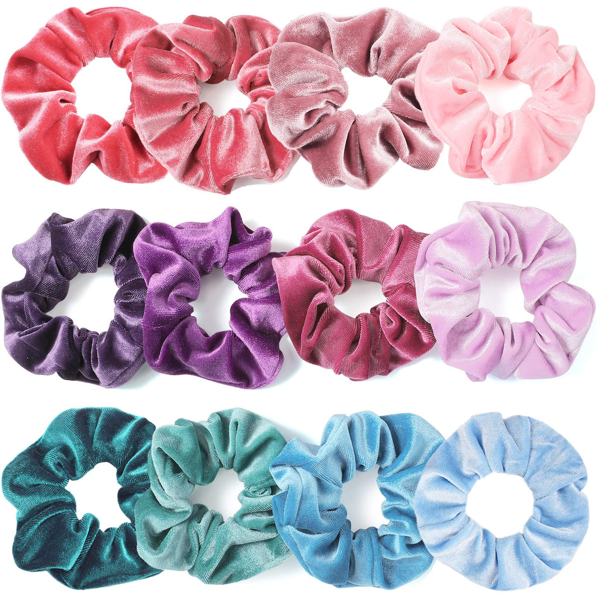 IVARYSS 12 Pcs Velvet Scrunchies assorted colours front view