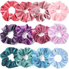 IVARYSS 12 Pcs Velvet Scrunchies assorted colours front view