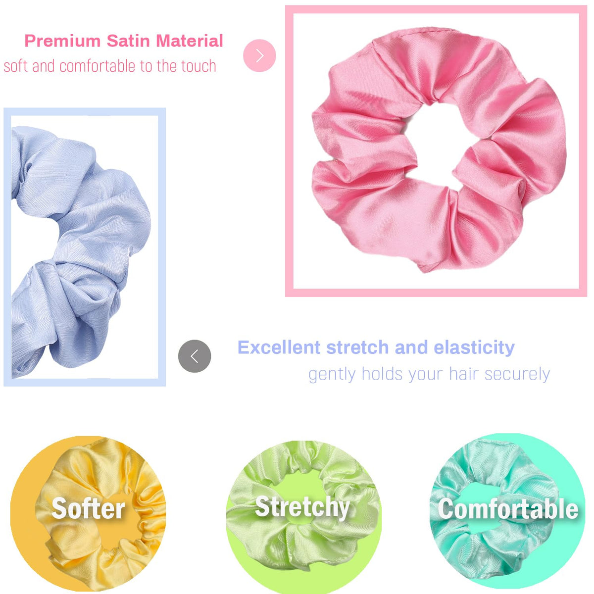 IVARYSS Satin Cute Scrunchies close-up showing silky texture