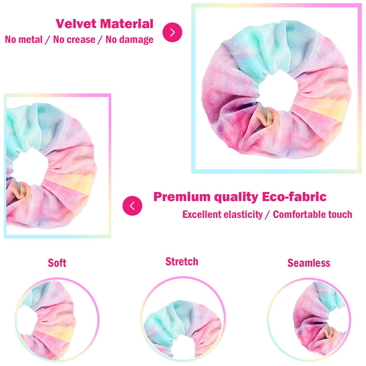 IVARYSS Tie Dye Velvet Scrunchies close-up of texture