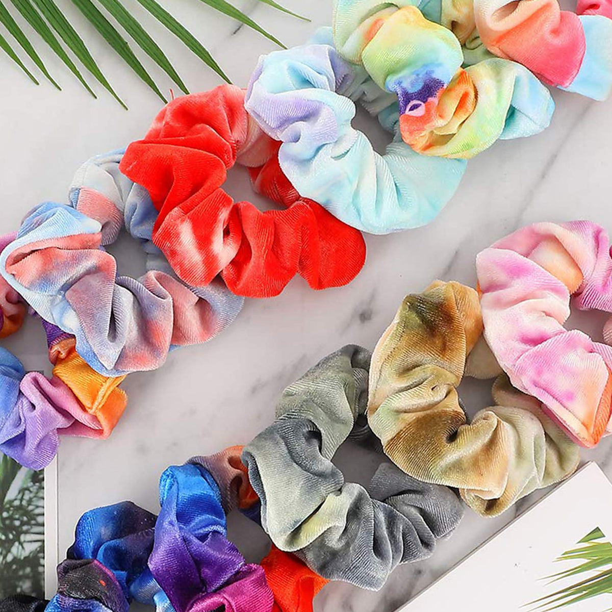 IVARYSS Tie Dye Velvet Scrunchies on a ponytail