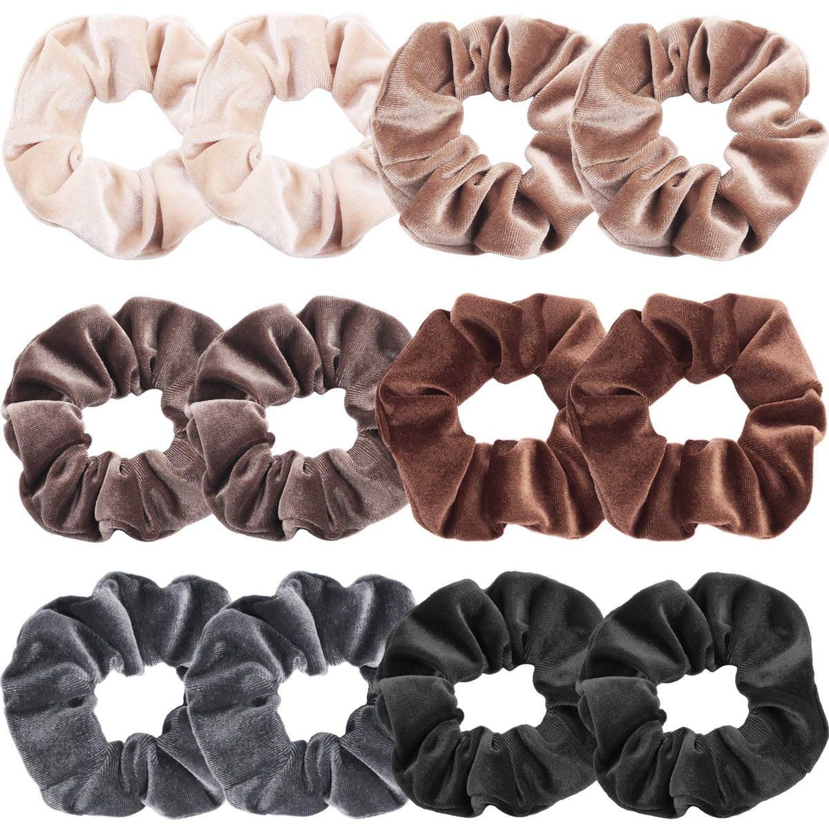 IVARYSS Velvet Scrunchies 12 Pcs in assorted neutral colours