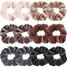 IVARYSS Velvet Scrunchies 12 Pcs in assorted neutral colours