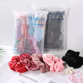 IVARYSS Velvet Scrunchies laid out on a flat surface