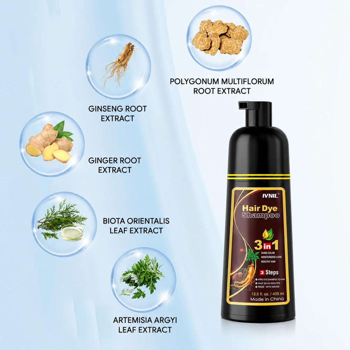 Ivnil Chestnut Brown Hair Dye Shampoo application process