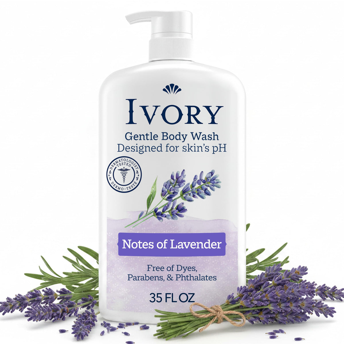 Ivory Body Wash 35 oz bottle front view with lavender scent