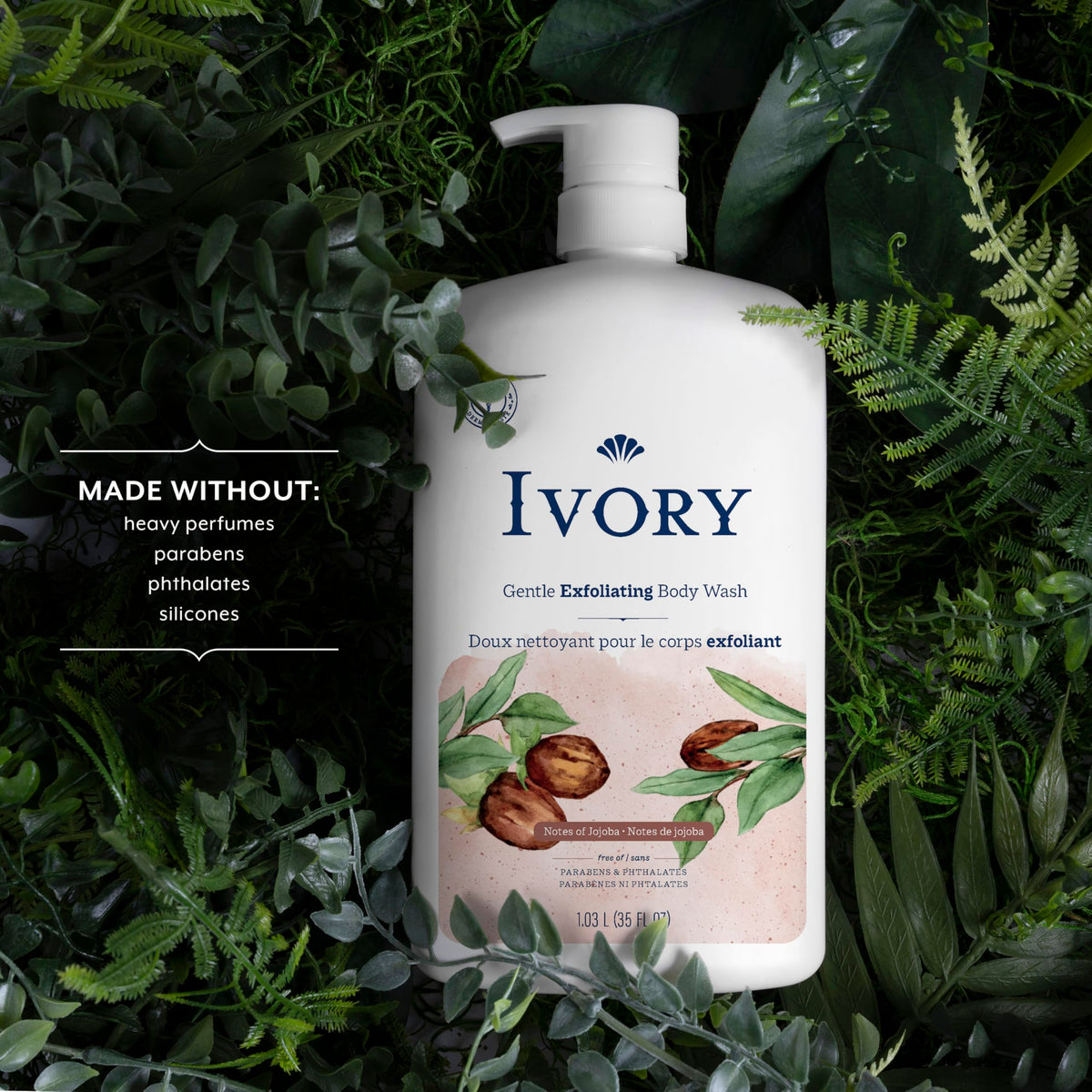Ivory Body Wash bottle with jojoba beads close-up