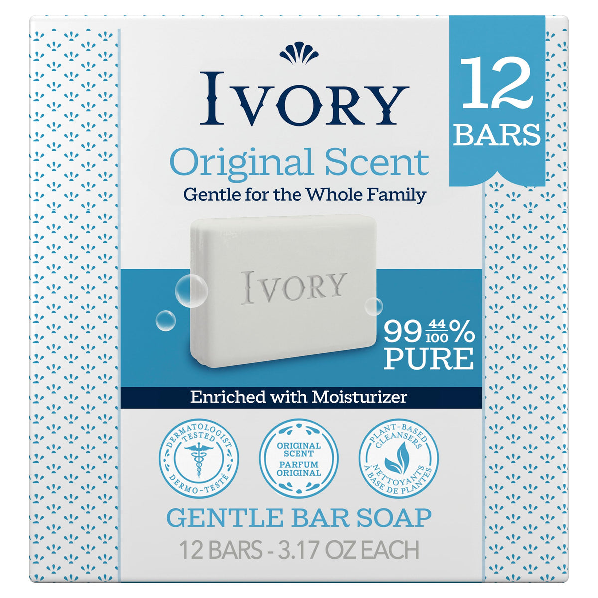 Ivory Gentle Bar Soap 12 Count packaging front view