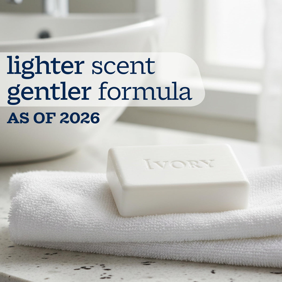 Ivory Gentle Bar Soap displayed in a bathroom setting