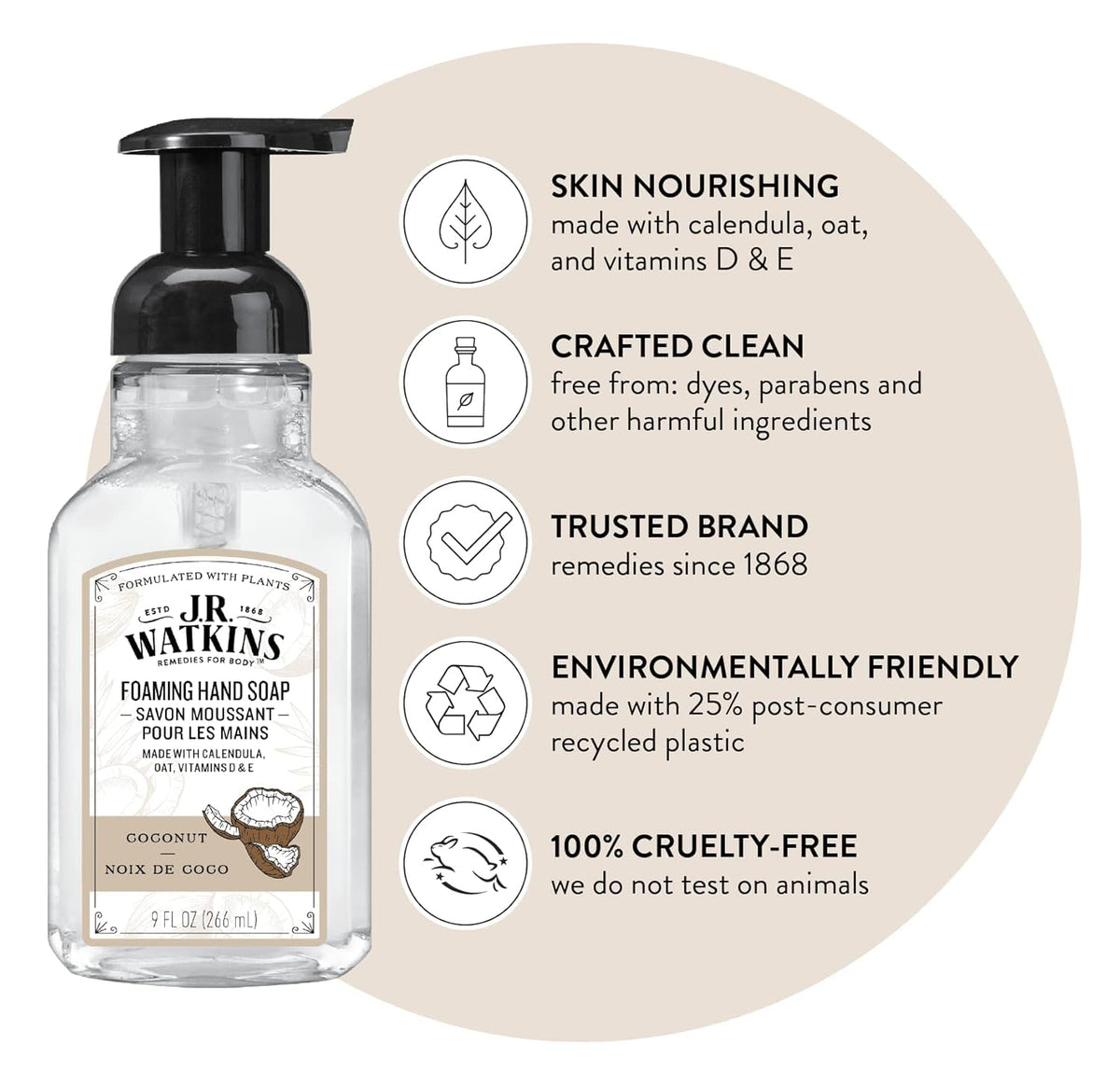 J.R. Watkins Coconut Foam Hand Soap 3 pack with packaging