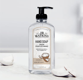 J.R. Watkins Coconut Gel Hand Soap in a bathroom setting