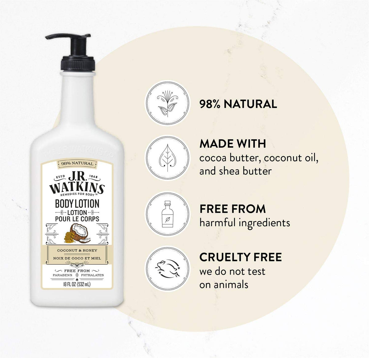 J.R. Watkins Daily Moisturizing Lotion Coconut Milk & Honey pump dispenser
