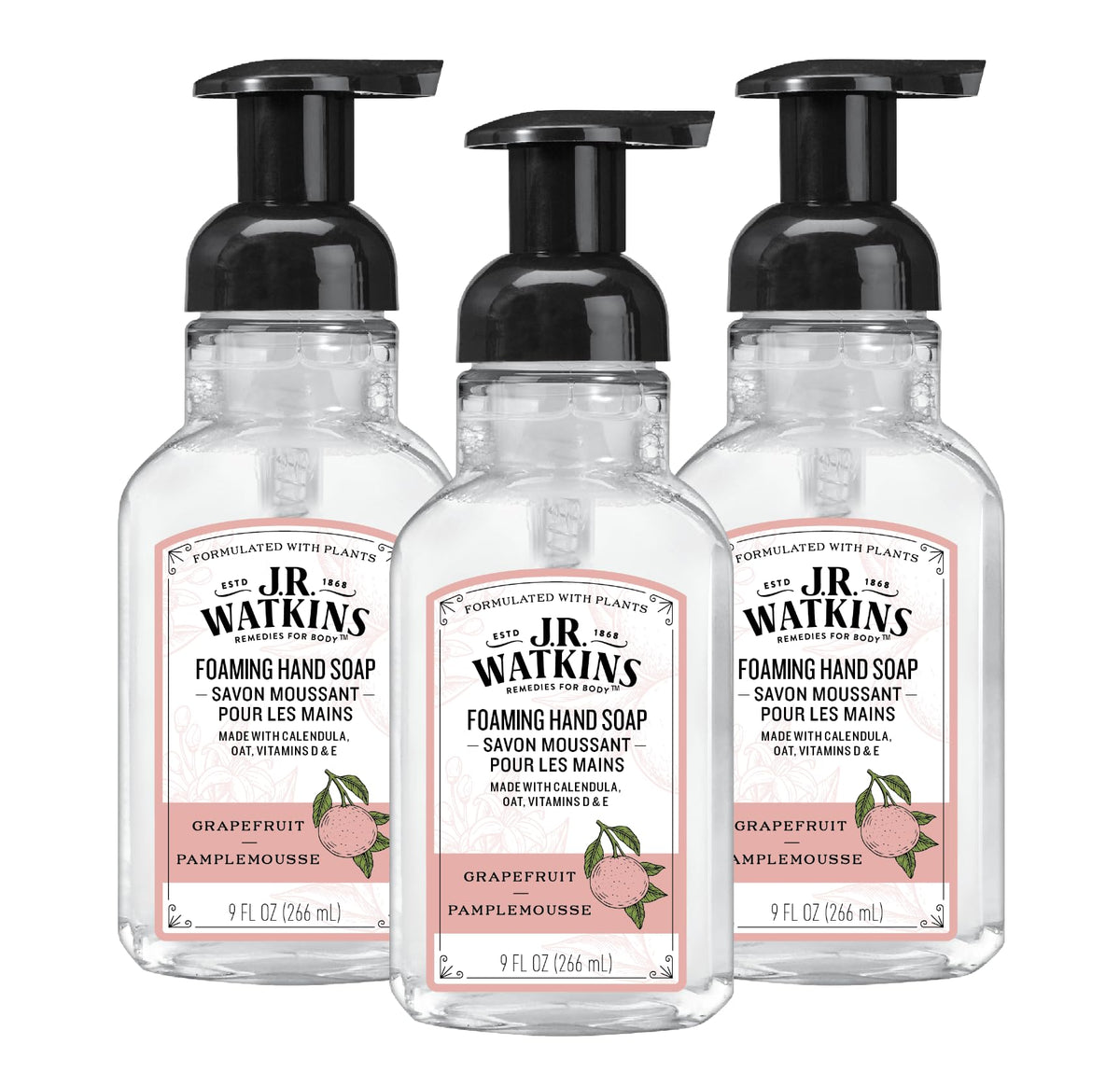 J.R. Watkins Foam Hand Soap 3 Pack Grapefruit front view