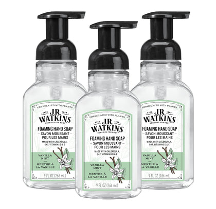 J.R. Watkins Foam Hand Soap 3 Pack Vanilla Mint front view