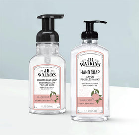 J.R. Watkins Foaming Hand Soap 3 Pack displayed on a kitchen counter