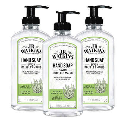 J.R. Watkins Gel Hand Soap 3 Pack Aloe & Green Tea front view