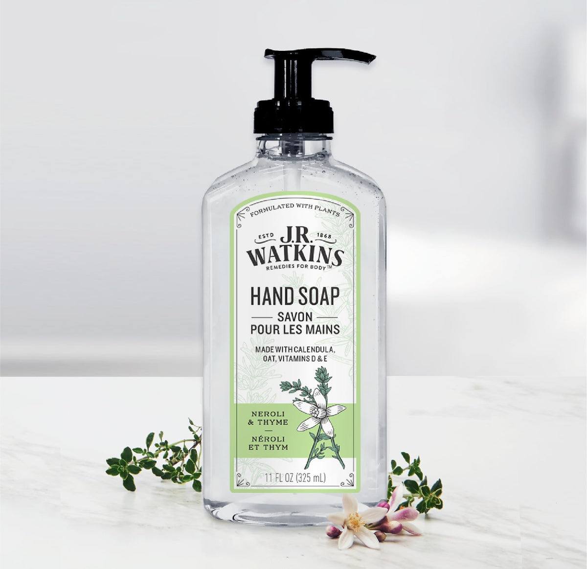 J.R. Watkins Gel Hand Soap 3 Pack Neroli & Thyme dispenser close-up