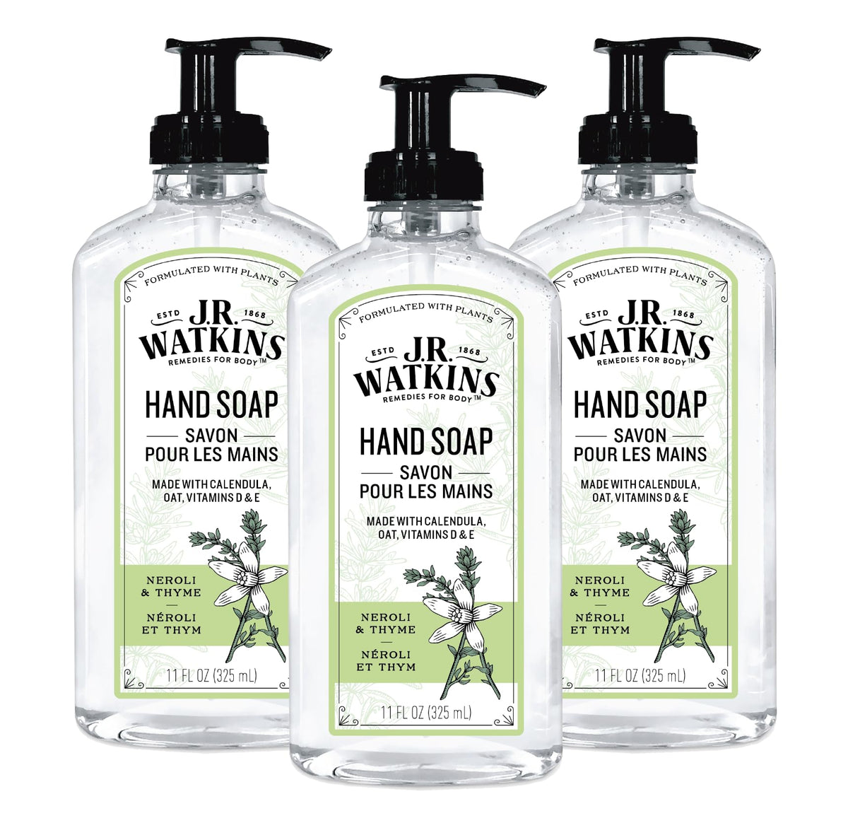 J.R. Watkins Gel Hand Soap 3 Pack Neroli & Thyme front view