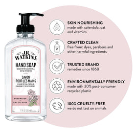 J.R. Watkins Gel Hand Soap bottle side view showing ingredients