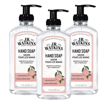 J.R. Watkins Gel Hand Soap Dispenser 3 Pack Grapefruit front view