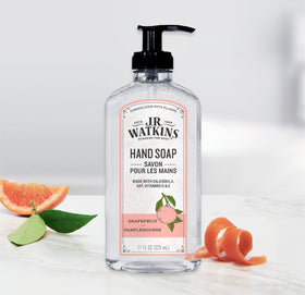 J.R. Watkins Gel Hand Soap Dispenser 3 Pack Grapefruit in kitchen setting
