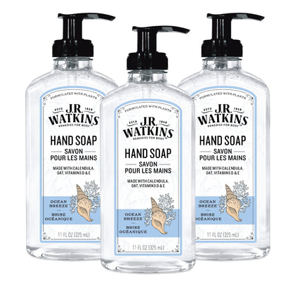 J.R. Watkins Gel Hand Soap Dispenser 3 Pack Ocean Breeze front view
