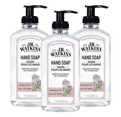 J.R. Watkins Gel Hand Soap Dispenser 3 Pack Rosewater front view