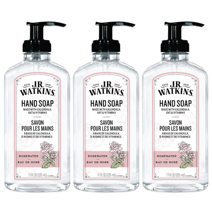 J.R. Watkins Gel Hand Soap Dispenser 3 Pack, Rosewater scent front view
