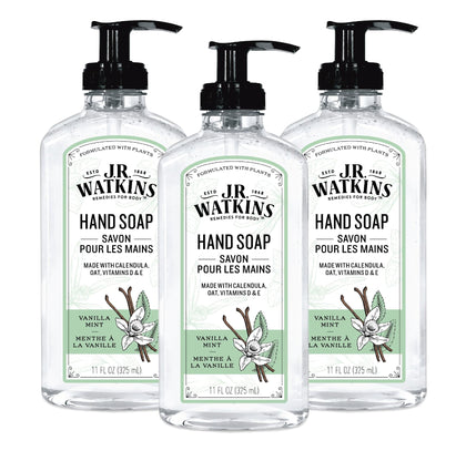 J.R. Watkins Gel Hand Soap Dispenser 3 Pack Vanilla Mint front view