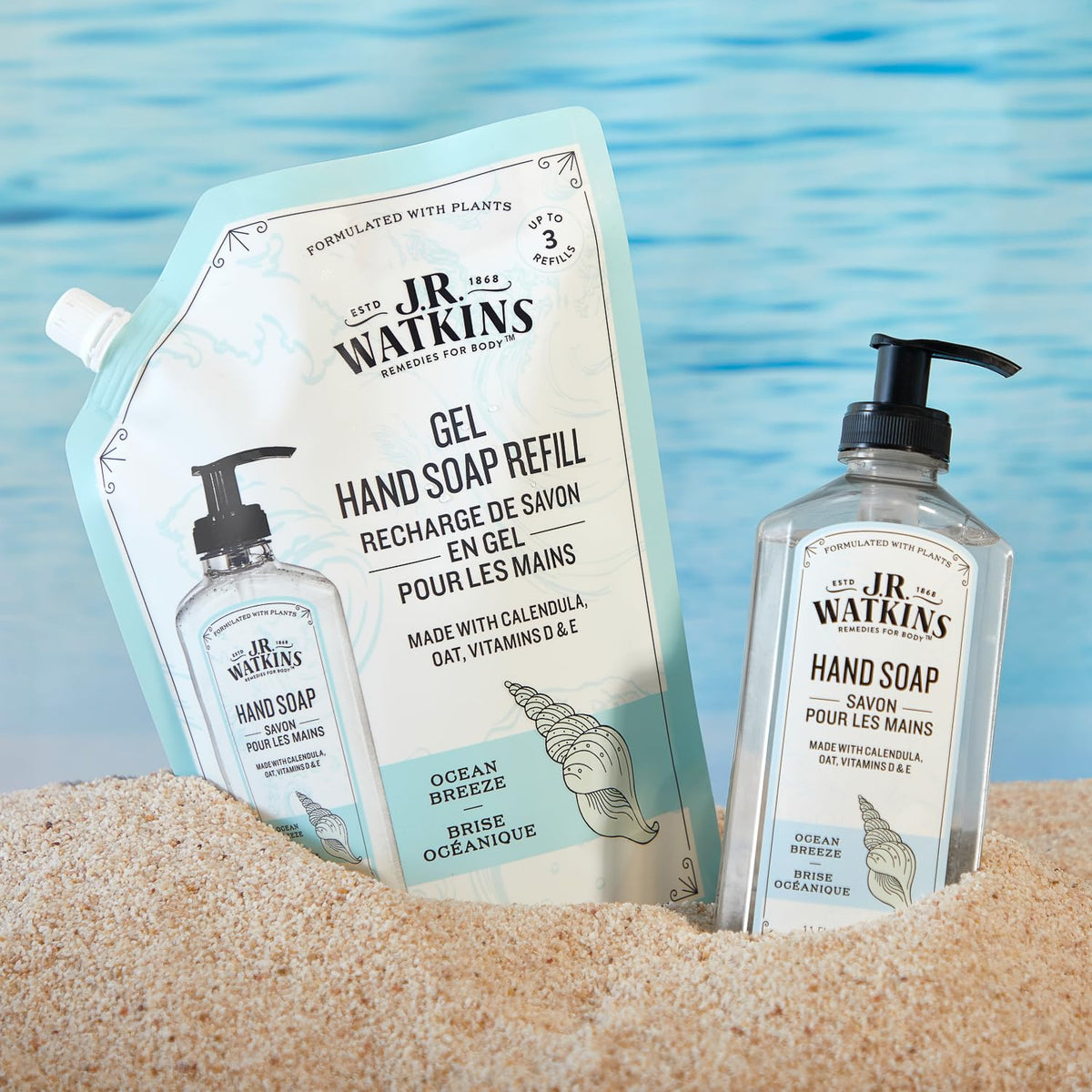 J.R. Watkins Gel Hand Soap dispenser with ocean breeze scent