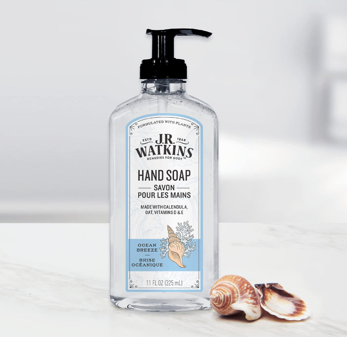 J.R. Watkins Gel Hand Soap packaging with Ocean Breeze label