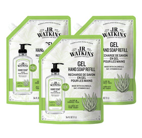 J.R. Watkins Gel Hand Soap Refill 3 Pack Aloe & Green Tea front view