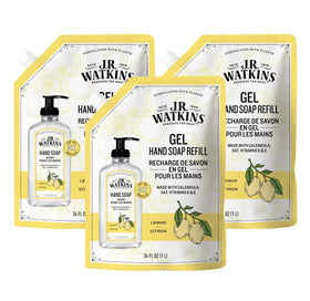 J.R. Watkins Gel Hand Soap Refill 3 Pack in Lemon scent front view