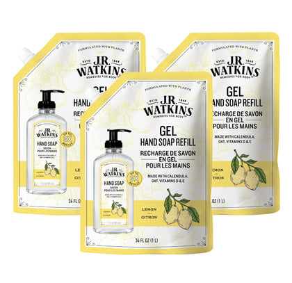 J.R. Watkins Gel Hand Soap Refill 3 Pack in Lemon scent front view