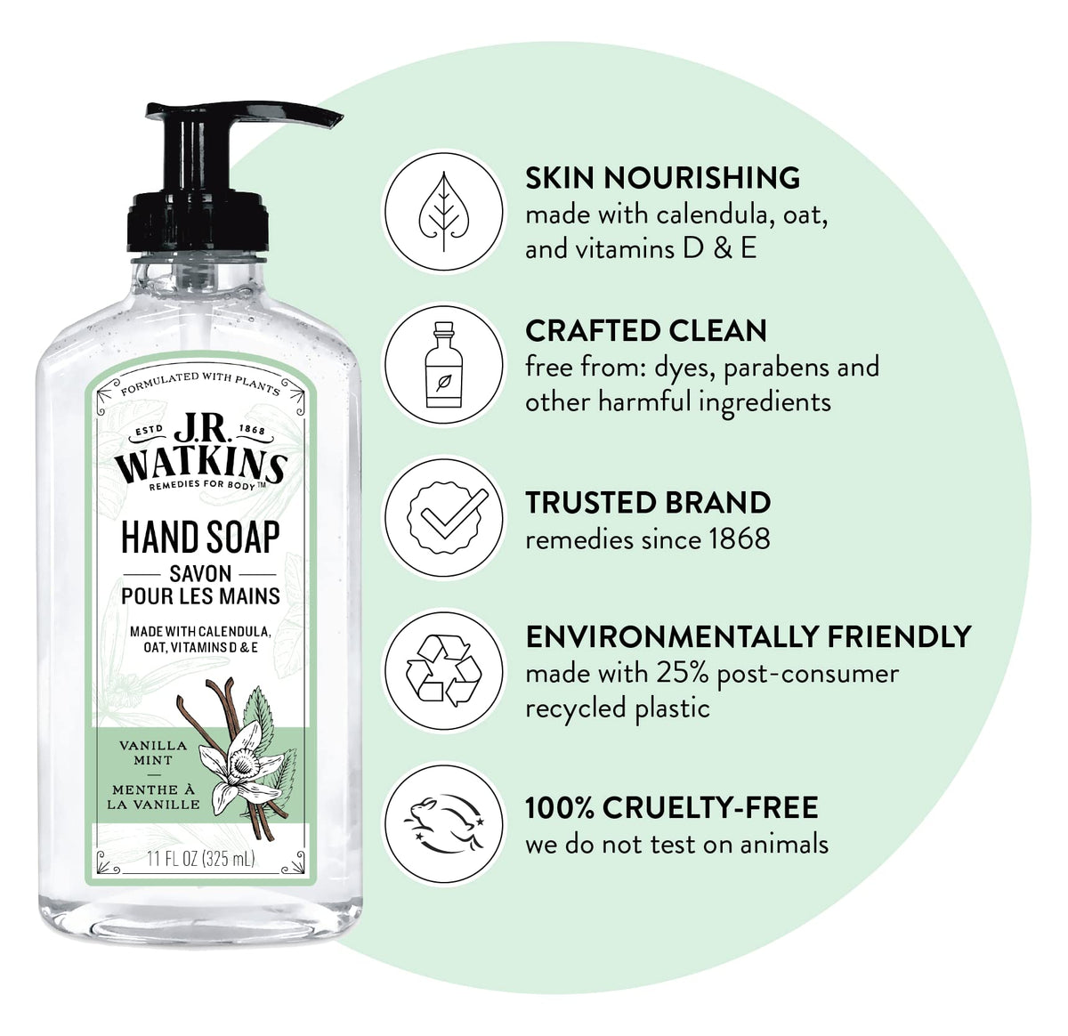 J.R. Watkins Gel Hand Soap side view with pump