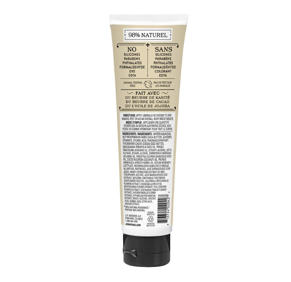 J.R. Watkins Hand Cream Coconut ingredients list