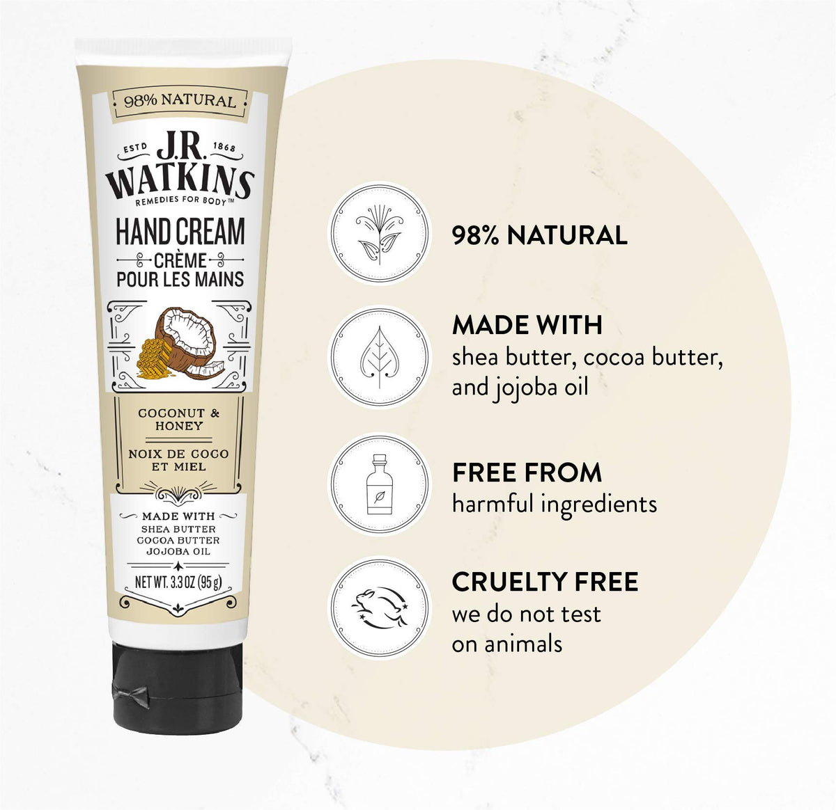 J.R. Watkins Hand Cream Coconut packaging