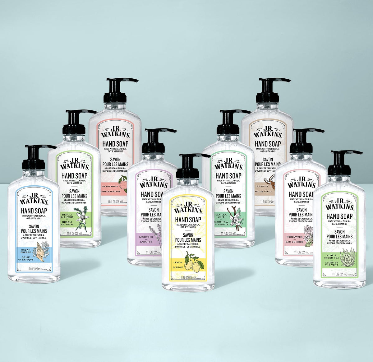 J.R. Watkins hand soap refill in a bathroom setting