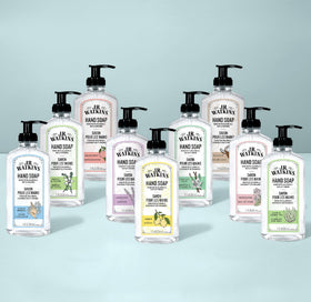 J.R. Watkins hand soap refill in a bathroom setting