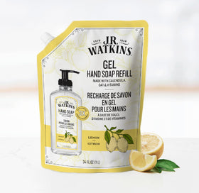 J.R. Watkins hand soap refill pack showing ingredients