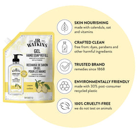 J.R. Watkins hand soap refill pouch with lemon scent